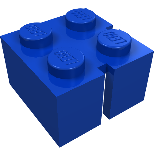 Brick 2 x 2 without Bottom Tubes, Slotted (with 2 slots, right)