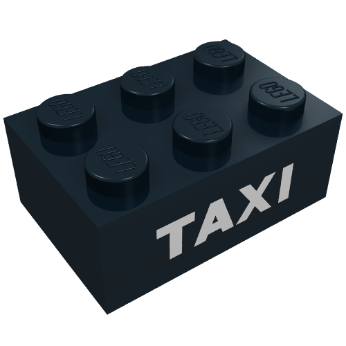 Brick 2 x 3 without Cross Supports with White 'TAXI' Sans-Serif Print