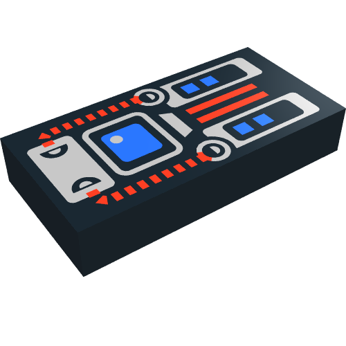 Tile 1 x 2 with Blue Screen, Red and Silver Panel Print