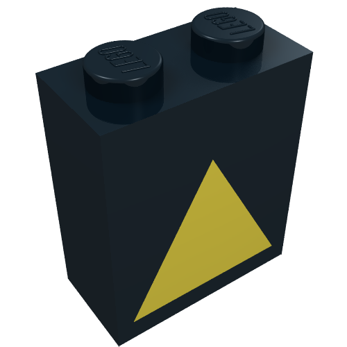 Brick 1 x 2 x 2 with Inside Axle Holder with Yellow Triangle Print
