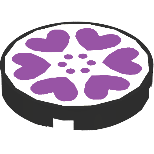 Tile Round 2 x 2 with Scala Six Purple Hearts and Dots on White Background Print