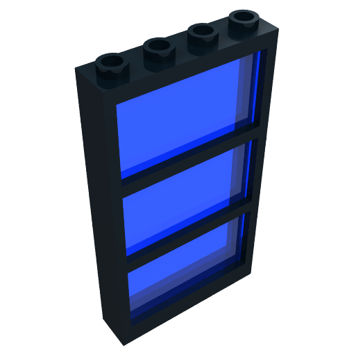Window 1 x 4 x 6 Frame with 3 Panes, Fixed Glass with Trans-Dark Blue Glass