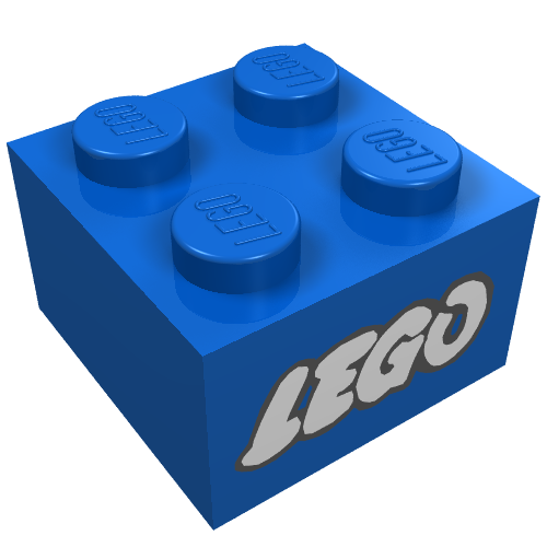 Brick 2 x 2 without Inside Ridges with LEGO Logo with Open O White with Black Outline Print
