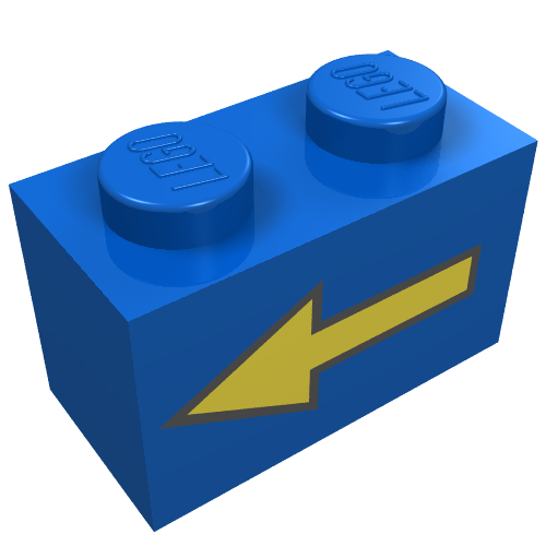 Brick 1 x 2 with Yellow Left Arrow with Black Border Print