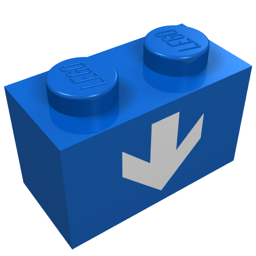Brick 1 x 2 with White Down Arrow Print