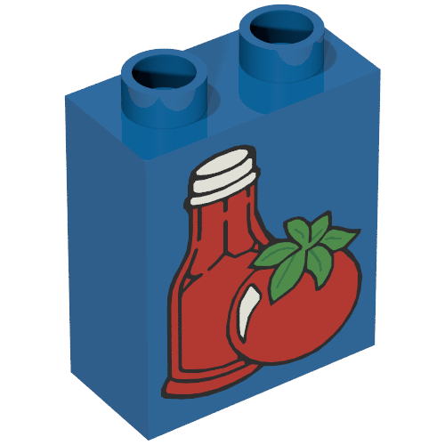Duplo Brick 1 x 2 x 2 with Ketchup Bottle and Tomato Print