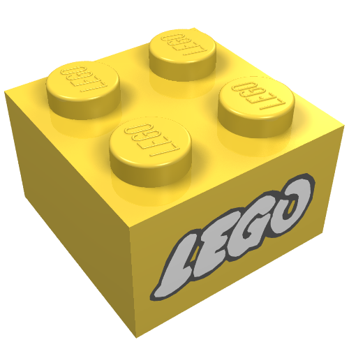 Brick 2 x 2 without Inside Ridges with LEGO Logo with Open O White with Black Outline Print