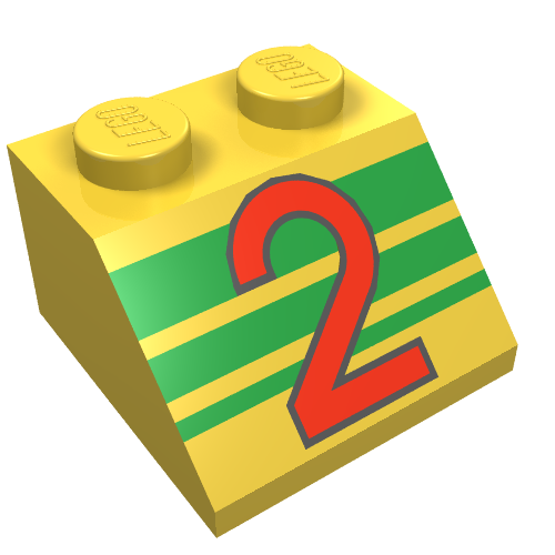 Slope 45° 2 x 2 with Red '2' and Green Stripes Print