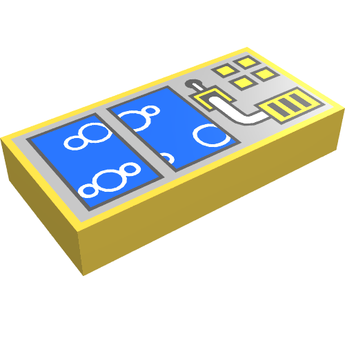 Tile 1 x 2 with Blue Windows and Bubbles Print