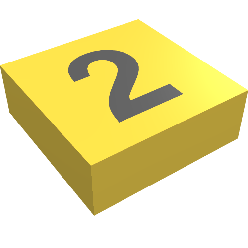 Tile 1 x 1 with Black '2' Print