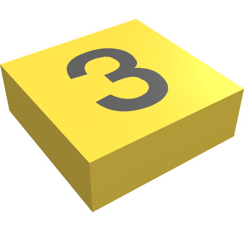 Tile 1 x 1 with Black '3' Print