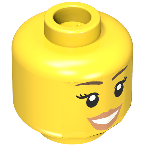 Minifig Head, Peach Lips, Open Mouth Smile, Brown Eyebrows Print [Hollow Stud]