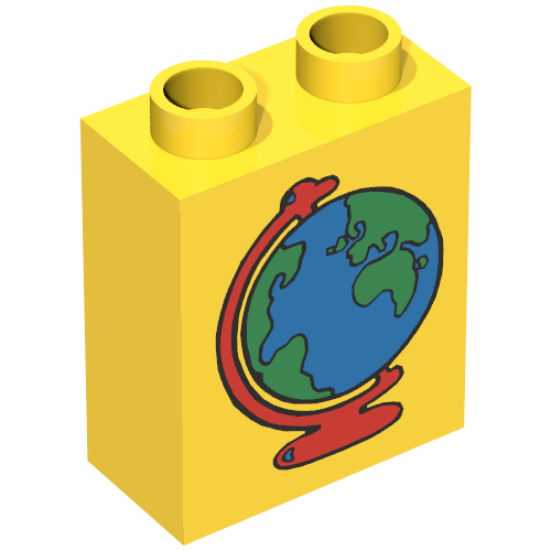 Duplo Brick 1 x 2 x 2 with Globe Print