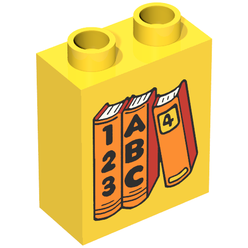 Duplo Brick 1 x 2 x 2 with Three Books Print, ABC and 123