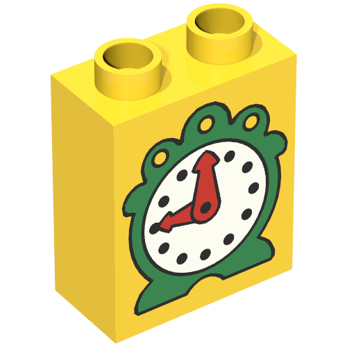 Duplo Brick 1 x 2 x 2 with Clock with Red Hands Print