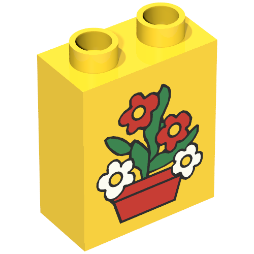 Duplo Brick 1 x 2 x 2 with Flower Pot Print
