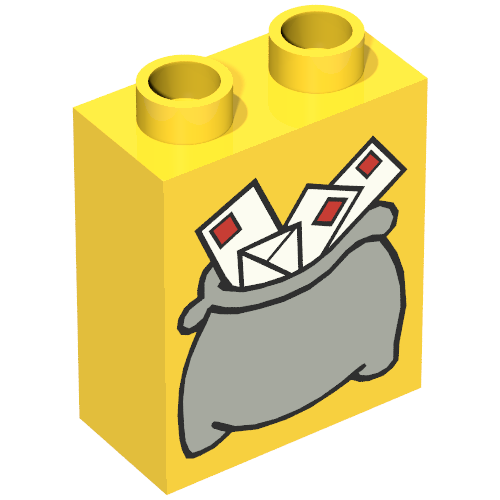 Duplo Brick 1 x 2 x 2 with Large Light Gray Mail Bag Print