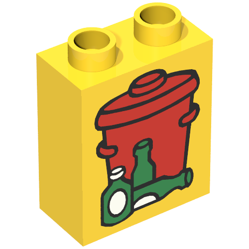 Duplo Brick 1 x 2 x 2 with Garbage / Trash Can Print