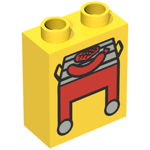 Duplo Brick 1 x 2 x 2 with Red Grill and Hot Dog Print