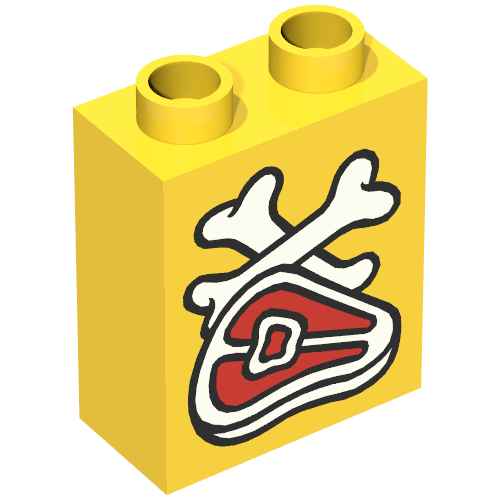 Duplo Brick 1 x 2 x 2 with Steak and Bones Print