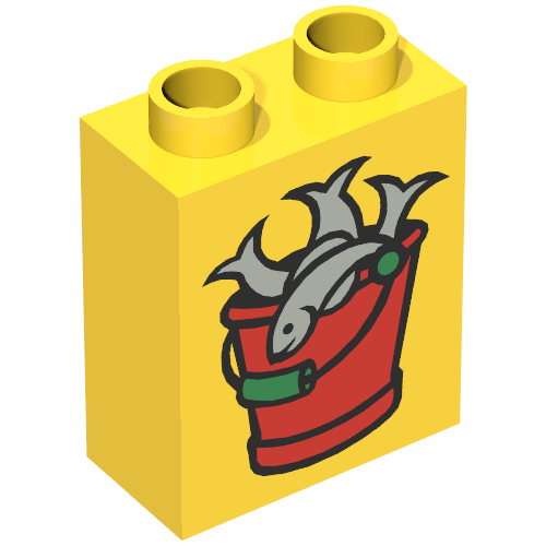 Duplo Brick 1 x 2 x 2 with Bucket of Fish Print
