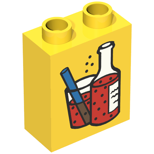 Duplo Brick 1 x 2 x 2 with Bottle and Glass with Straw, Full of Fizzy Red Liquid Print