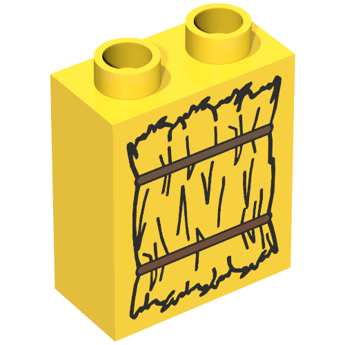 Duplo Brick 1 x 2 x 2 with Bundle of Straw Print