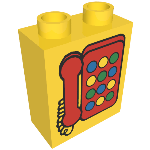 Duplo Brick 1 x 2 x 2 with Telephone Print 2, Red with Round Buttons