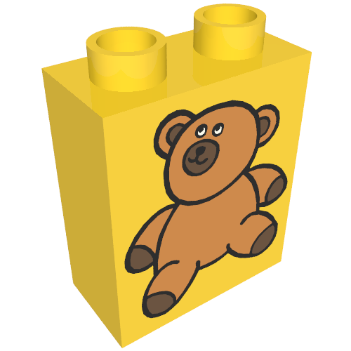 Duplo Brick 1 x 2 x 2 with Brown Teddy Bear Print