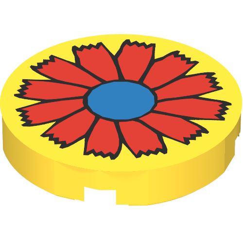 Tile Round 2 x 2 with Scala Red Flower and Blue Center Print