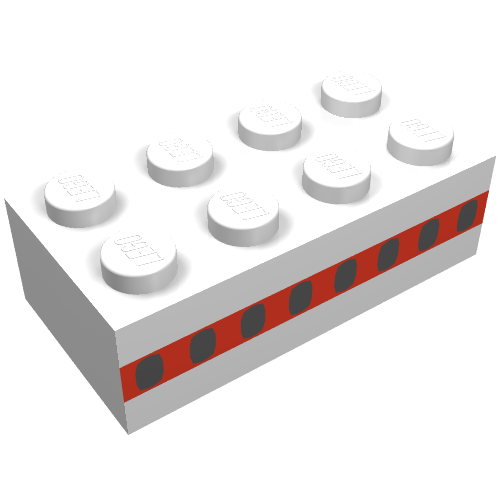 Brick 2 x 4 without Cross Supports with Plane Windows 8 in Thin Red Stripe Print