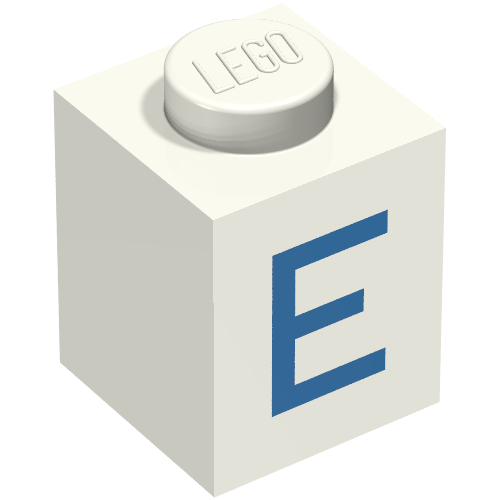 Brick 1 x 1 with Blue E Print