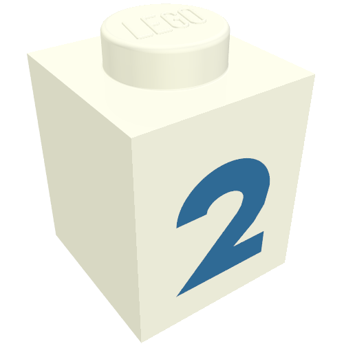 Brick 1 x 1 with Blue '2' Print (Bold Font)