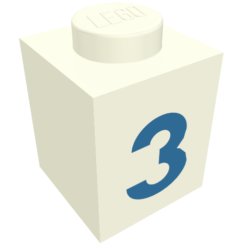 Brick 1 x 1 with Blue '3' Print (Bold Font)