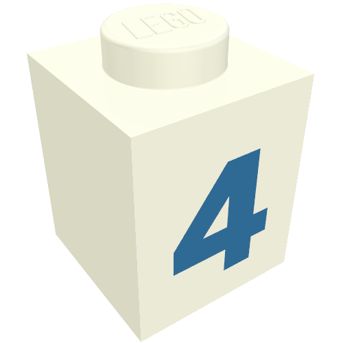 Brick 1 x 1 with Blue '4' Print (Bold Font)