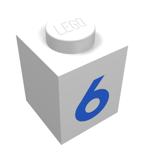 Brick 1 x 1 with Blue '6' Print (Bold Font)