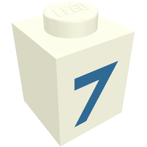 Brick 1 x 1 with Blue '7' Print (Bold Font)