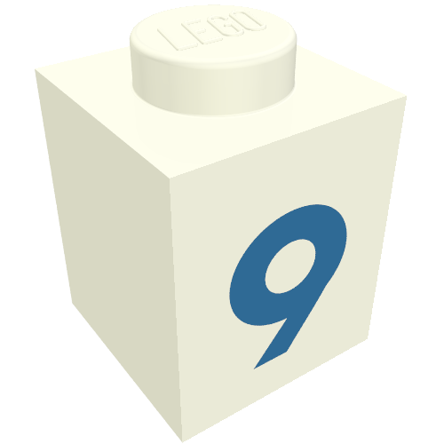 Brick 1 x 1 with Blue '9' Print (Bold Font)
