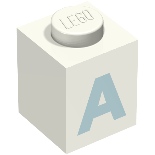 Brick 1 x 1 with Blue 'A' Print (Bold Font)