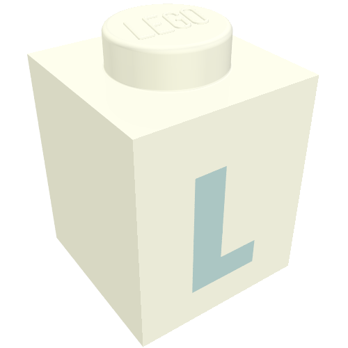 Brick 1 x 1 with Blue 'L' Print (Bold Font)