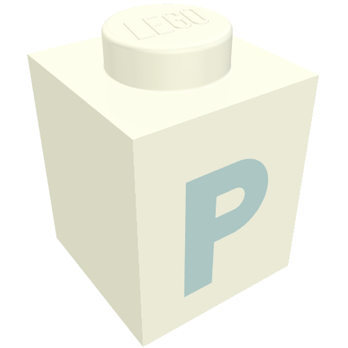 Brick 1 x 1 with Blue 'P' Print (Bold Font)