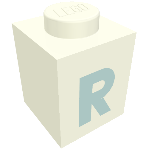Brick 1 x 1 with Blue 'R' Print (Bold Font)