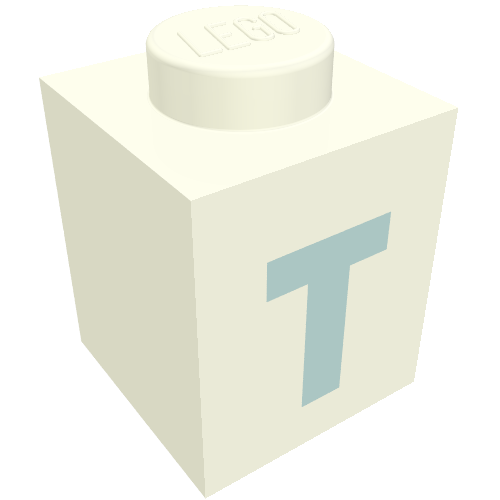Brick 1 x 1 with Blue 'T' Print (Bold Font)