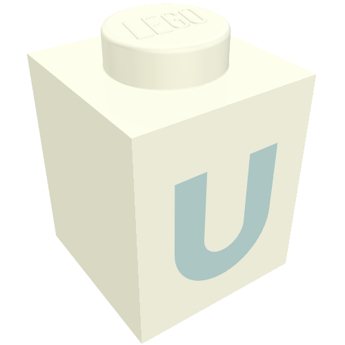 Brick 1 x 1 with Blue 'U' Print (Bold Font)
