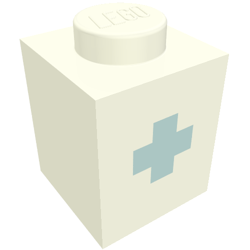 Brick 1 x 1 with Blue '+' Print (Bold Font)