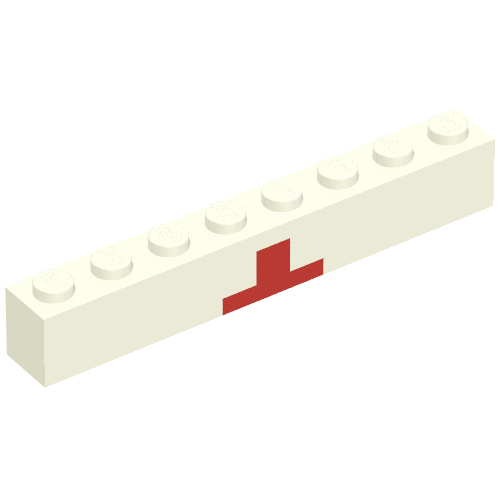 Brick 1 x 8 with Red Cross Upper Half Print