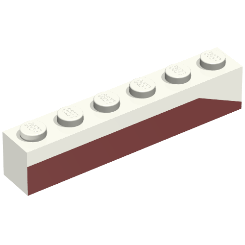 Brick 1 x 6 with Dark Red Bottom Stripe Slope Down at Right End Print - Set 611-2
