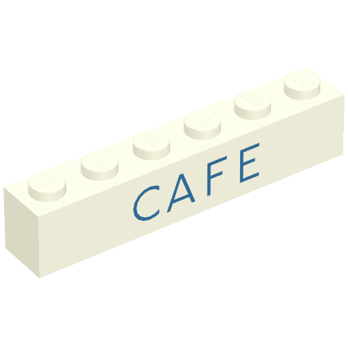Brick 1 x 6 with 'CAFE' Thin Blue Print