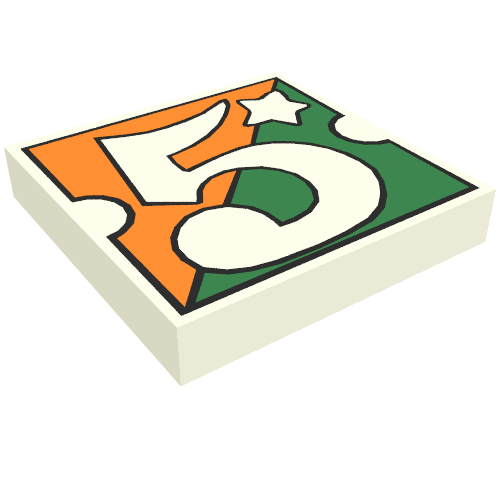 Tile 2 x 2 with Number 5 Fabuland Orange/Green Background Print [3668 / 3681]
