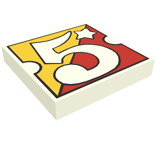 Tile 2 x 2 with Number 5 Fabuland Yellow/Red Background Print